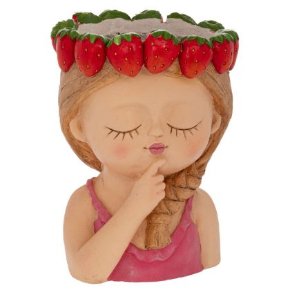 ДЕКОРАТИВНА САКСИЯ ОТ ПОЛИРЕЗИН ВЪВ ФОРМАТА НА МОМИЧЕ С ЯГОДИ НА ГЛАВАТА 24X23X33 СМ