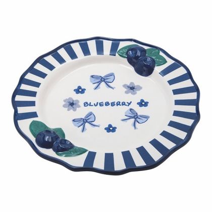 ДЕКОРАТИВНА ЧИНИЯ С ДИЗАЙН С БОРОВИНКИ, КЕРАМИЧНА, БЯЛО-СИНЯ, 25,24,7X2,7 СМ