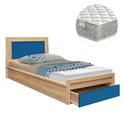 Детско легло с чекмедже за игра Hm21326 меламин в цвят сонама/сино - с матрак 90x190см