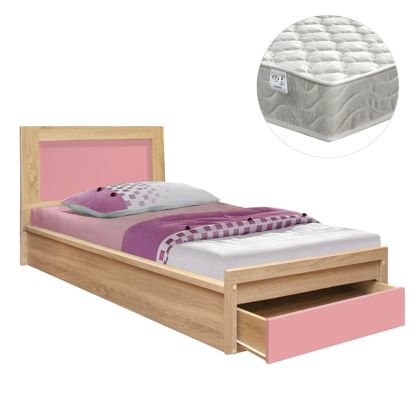 Детско легло с чекмедже за игра Hm21326.01 меламин в цвят сонама/розово - с матрак 90x190см