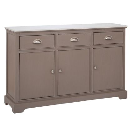 ДЪРВЕН БЮФЕТ В СИВ ЦВЯТ С 3 ВРАТИ, 3 ЧЕКМЕДЖЕТА И МРАМОРНА ПОВЪРХНОСТ 120X35X75СМ