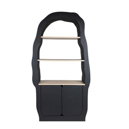 Дървен рафт, натурален - черен 88x30x165см