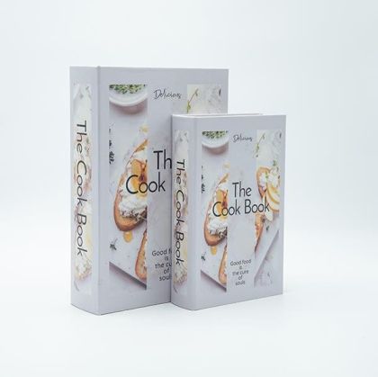 Дървена кутия-книга S/2, бяла - златна, 30x21x7см / 24x16x5см