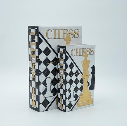 Дървена кутия-книга S/2, бяла - черна - златна, 27x18x7см / 21x13x5см