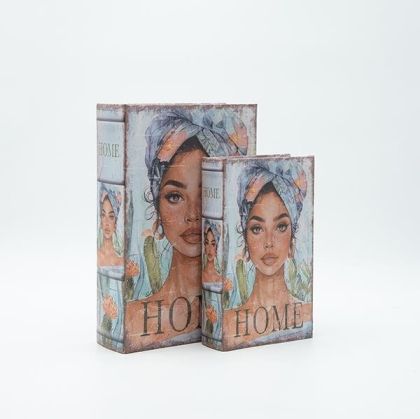 Дървена кутия-книга S/2, светлосиня, 27x18x7см / 21x13x5см