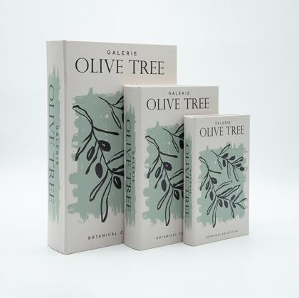 Дървена кутия-книга S/3, бяла - сива, 33x22x7см / 26x17x5см / 21x13x3см