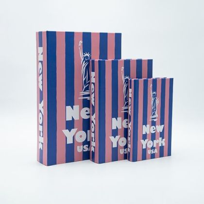 Дървена кутия-книга S/3, лилаво-червена 33x22x7см / 26x17x5см / 21x13x3см