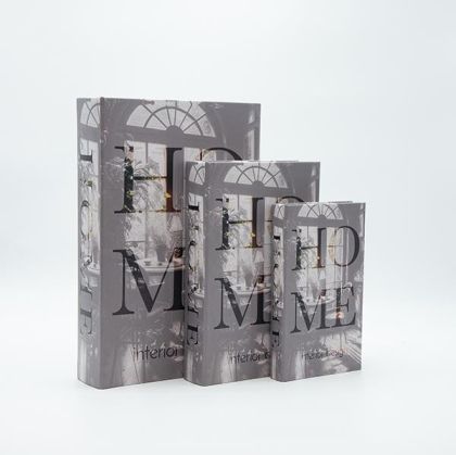 Дървена кутия-книга S/3, сиво-бяла, 33x22x7см / 26x17x5см / 21x13x3см