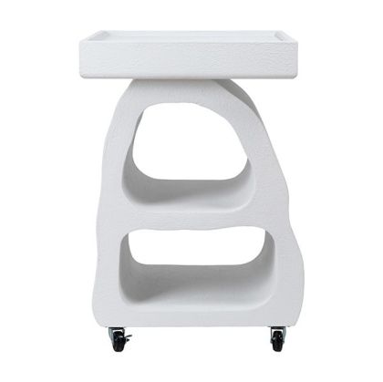 Дървена помощна маса с колела бяла 48x40x60см