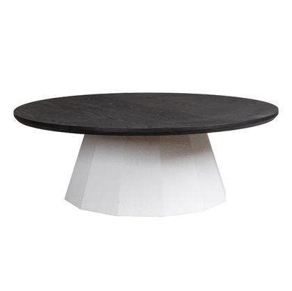 Дървена холна маса, бяла - черна, 90x90x31см