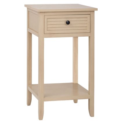 ДЪРВЕНО НОЩНО ШКАФЧЕ С 1 ЧЕКМЕДЖЕ В КРЕМАВ ЦВЯТ 45X35X54СМ