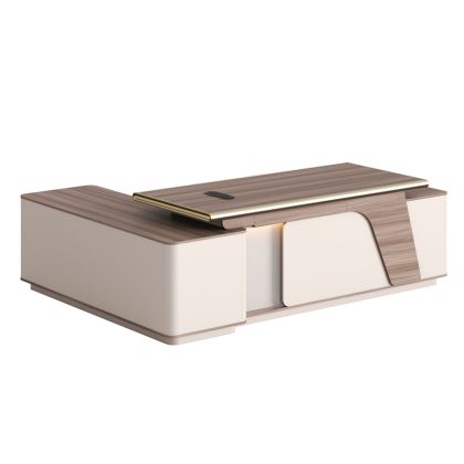 ДЯСНО ЪГЛОВО ОФИС БЮРО SUPERON HM2136R МЕЛАМИН В ЕСТЕСТВЕНО БЕЖОВО-LED ОСВЕТЛЕНИЕ 240X180X76HСМ