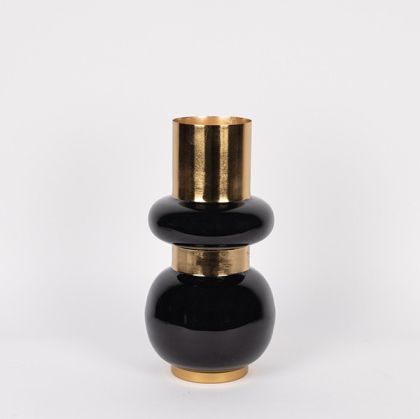 Желязна ваза - керамична златисто-черна 18x10x33см