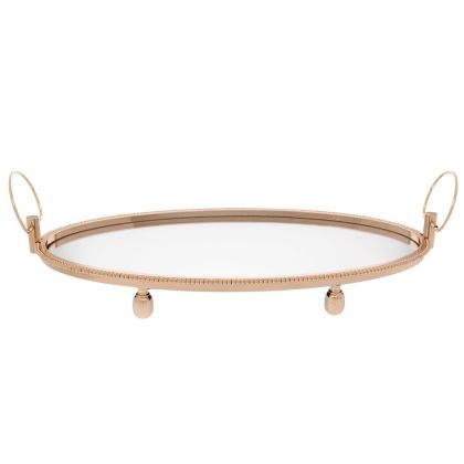 ЗЛАТИСТ МЕТАЛЕН ПОДНОС СЪС СТЪКЛЕНА ПОВЪРХНОСТ 66Х37Х11СМ