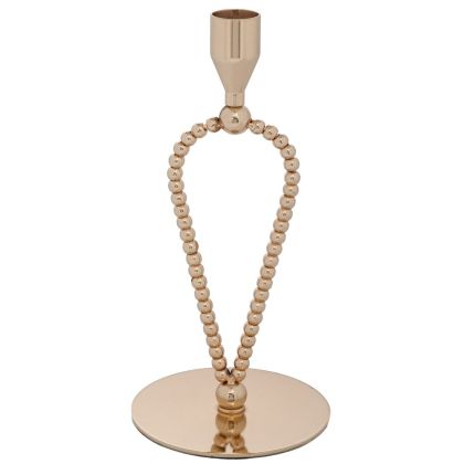 ЗЛАТИСТ МЕТАЛЕН СВЕЩНИК НА КРЪГЛА МЕТАЛНА ОСНОВА 10X10X21 СМ