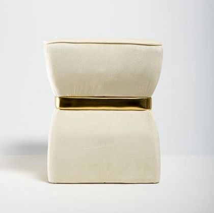 Кадифена табуретка, златисто-екру 38x38x46см