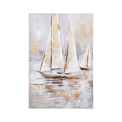 Картина 3 кораба бежово - бяло - светло синьо 60x3.5x90см