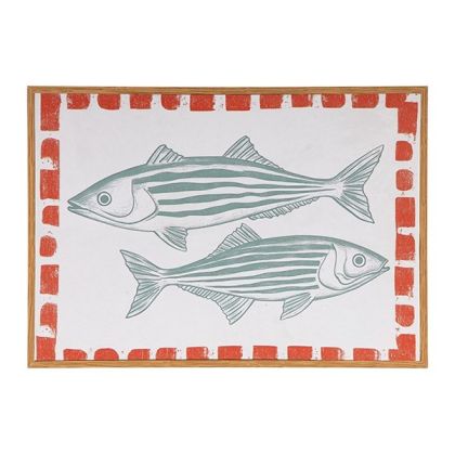 Картина риби бяло - светло синьо - червено 34x2x24см