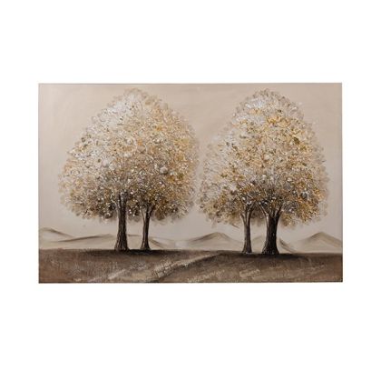 Картина 4 дървета кафяво-бяло-оранжево 60x3x90см