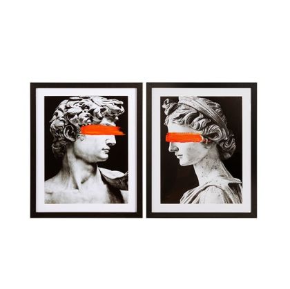 Картина S/2 с рамка, статуи, бели - цветни 40x2x50см