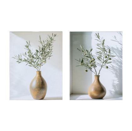 Картина ваза S/2, бяло - кафяво - зелен, 30x1.8x40см