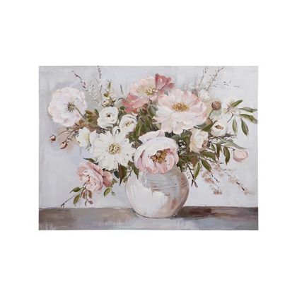 Картина ваза с цветя, платно, бежово-розово, 80x3.5x60см