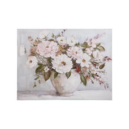 Картина ваза с цветя, платно, бежово-розово, 80x3.5x60см