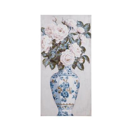 Картина ваза с цветя, синя - зелена - светло розова 50x3x100см
