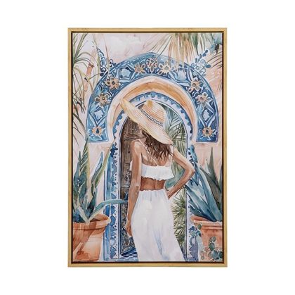 Картина жена, бежово - бяло - синьо 40x3.5x60см