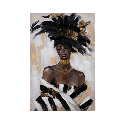 Картина жена, бяло - черно - жълто, 60x3.5x90см