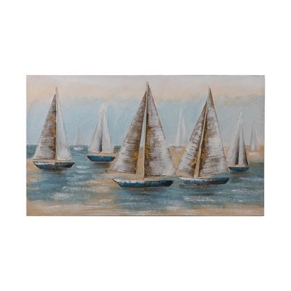 Картина кораби в светло синьо-бяло-златно 100x60см