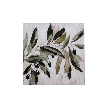 Картина платно маслинови листа зелен - черно - бежово 60x3.5x60см