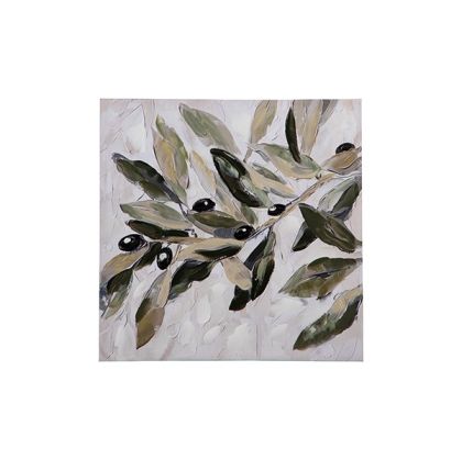 Картина платно маслинови листа зелен - черно - бежово 60x3.5x60см