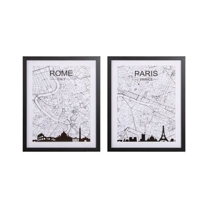 Картина с рамка париж - рим, бяло - черно, 40x2x50см