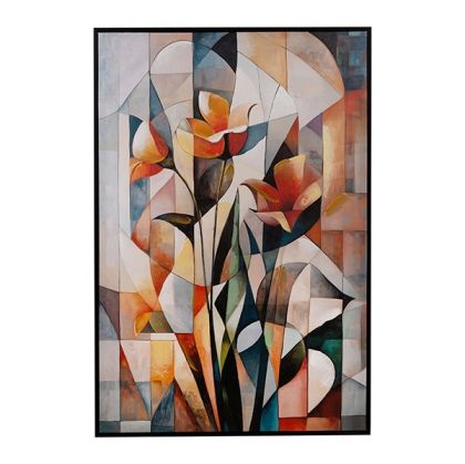 Картина цветя върху платно оранжево-бяло-синьо-зелено 62x3.5x92см