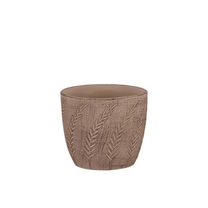 Кафява циментова саксия кръгла релефна клона с листа Φ17x15см - 1/12кутия