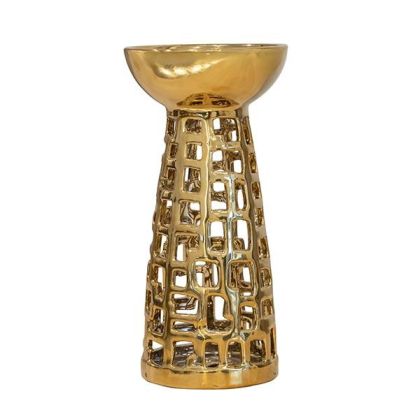 Керамичен свещник златен 12.5x12.5x25.5см