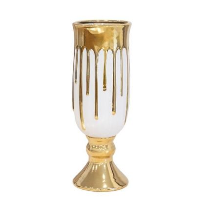 Керамична ваза бяло-златна 16.5x16.5x47.2см
