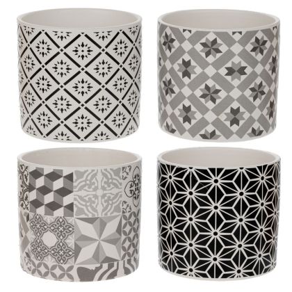 КЕРАМИЧНА САКСИЯ С ГЕОМЕТРИЧНИ ДИЗАЙНИ, ПРИНТ 13X13X12СМ, 4 ЦВЯТА