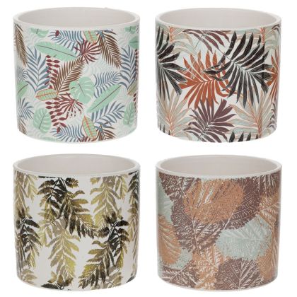 КЕРАМИЧНА САКСИЯ С ПРИНТ ЗЕЛЕНИ ЛИСТА 13X13X12СМ 4 ЦВЯТА