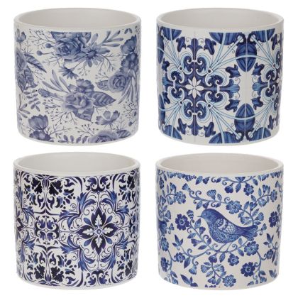 КЕРАМИЧНА САКСИЯ С ПРИНТ НА СИНИ ЦВЕТЯ 13X13X12СМ 4 ЦВЯТА
