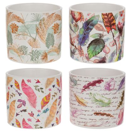 КЕРАМИЧНА САКСИЯ С ПРИНТ НА ЦВЕТНИ ЛИСТА 13X13X12СМ 4 ЦВЯТА