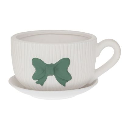 КЕРАМИЧНА ЧАША ЗА ЧАЙ СЪС ЗЕЛЕНА ПАНДЕЛКА 24X19,5X14СМ