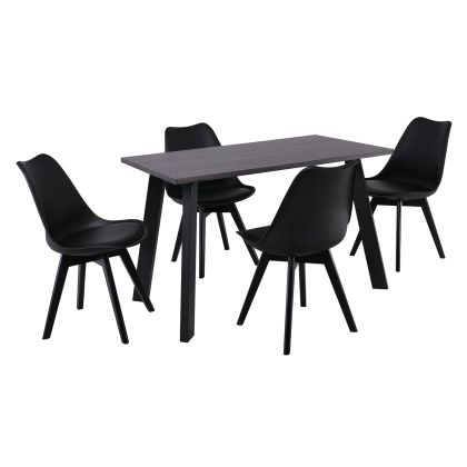 Комплект маса и столове Martin: маса + 4 стола, Mdf сив орех, Метал-дърво-pp и Pu черен