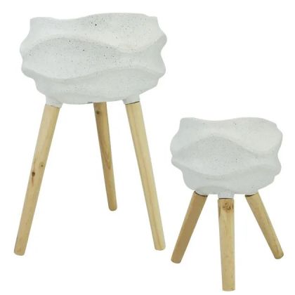 Комплект от 2 керамични саксии с дървени крака - кремав керамични - Д:φ32x58, Ш:φ24x36см 6 бр./кутия