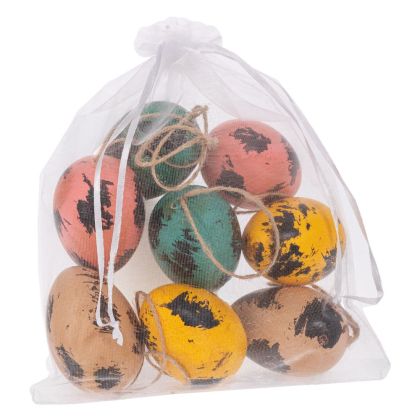КОМПЛЕКТ ОТ 8 ЦВЕТНИ ПЛАСТМАСОВИ ЯЙЦА В ТОРБИЧКА ЗА ВЕЛИКДЕНСКА ДЕКОРАЦИЯ