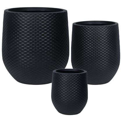 Комплект плавящи саксии от фибърклей/3 черни - S:φ28x32, M:φ37x45, L:φ52x54см 16/pal