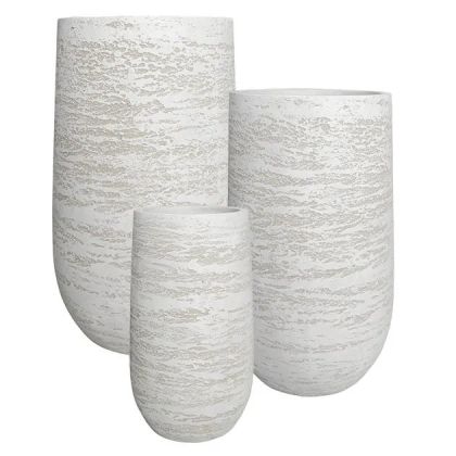 Комплект саксии от влакниста глина/3 високи кръгли бяло-кремави - 1/кутия