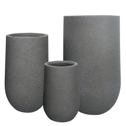 Комплект саксии от влакниста глина/3 високи кръгли сиви гранити - 12/палитра