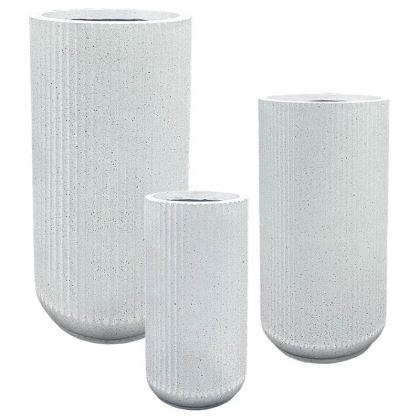 Комплект саксии от фиберклей/3 бяла гранитна колона р: Φ26x50, м: Φ33x63, д: Φ41x78см 18/pal